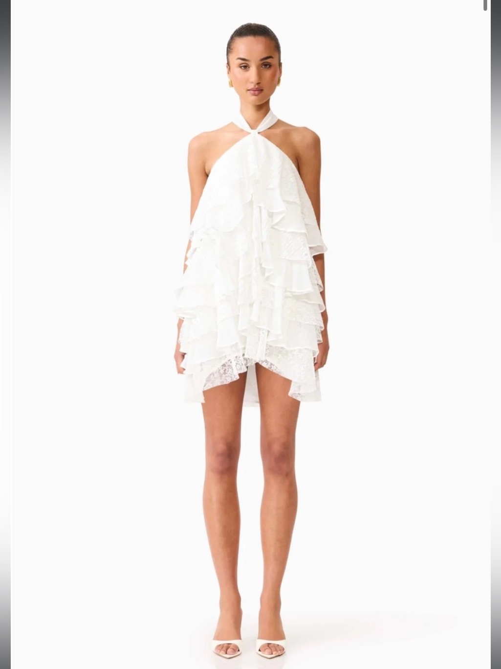 Elliatt Poppy White Tiered Halter Neck Ruffle Lace Mini Dress Size Small New